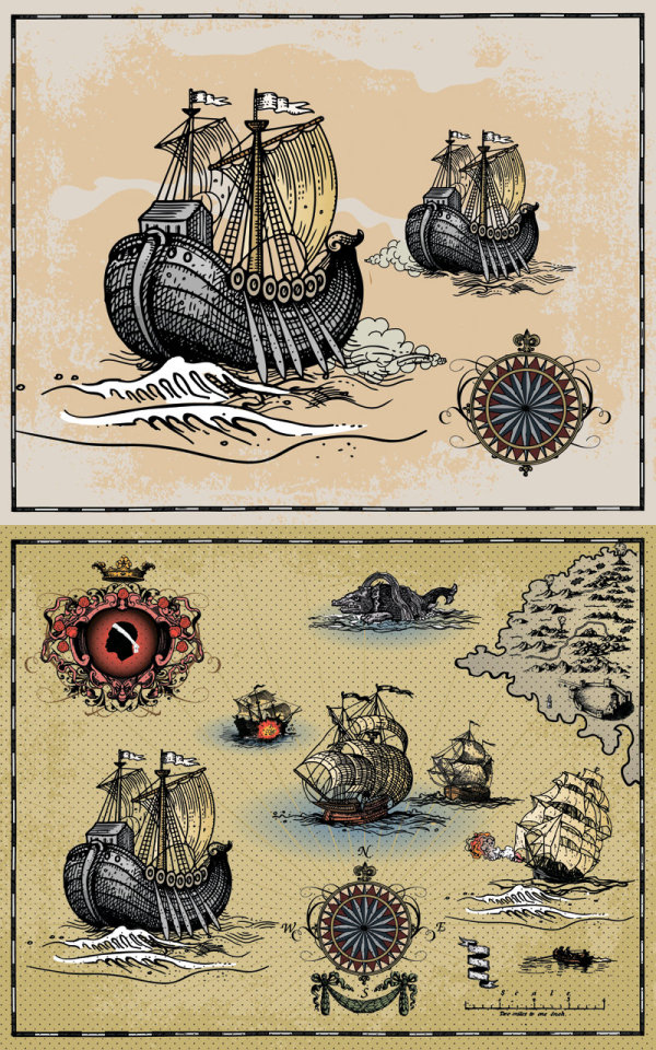 古代航海战船—矢量素材