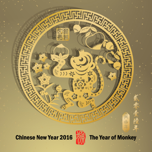Golden monkey greeting card paper-cut vector material